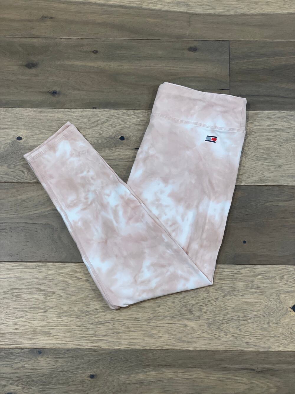 Tommy Hilfiger Sport Leggings Pink White Tie‑Dye 100 Percent Cotton Size L